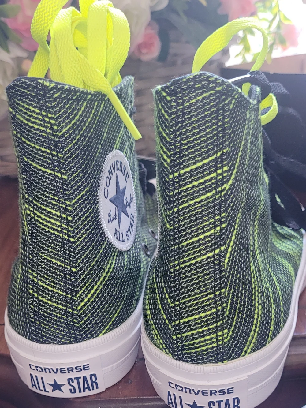 Converse Chuck Taylor All Star High Top Sneakers - Black & Neon Green Stripe